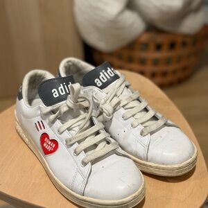 Adidas Kids White and Black Sneakers with Red Detail